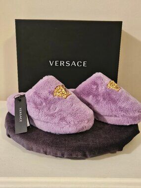 Versace SSENSE Faux Fur Slipper Lavender New w/ Box Sz 39